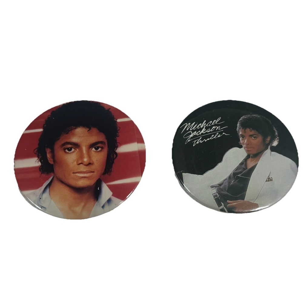 Vintage Michael Jackson Pin Lot  (2) Thriller Pins Buttons MJ Beat It